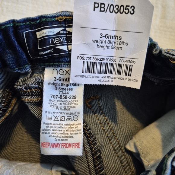 Next boys size 3-6 months blue pull on stretch jeans NWT - Picture 3 of 3